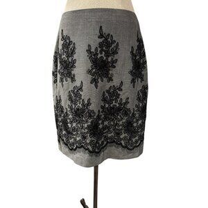 Anne Klein Pencil Skirt with Metallic Black Floral Overlay - Size 6